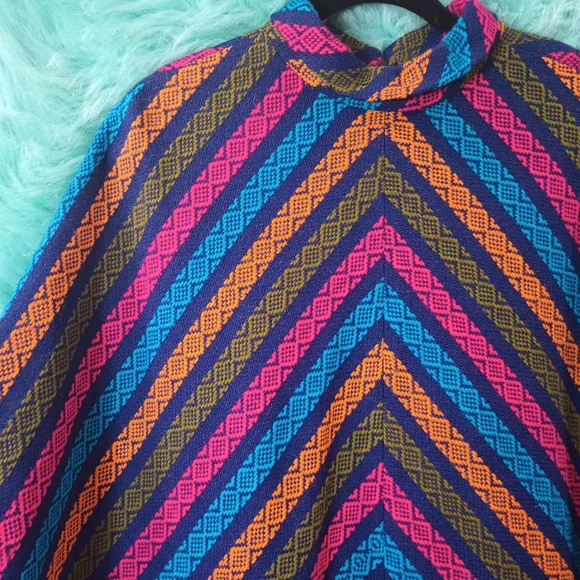 Multicolor striped one size fits most Fringe poncho. - Picture 3 of 11